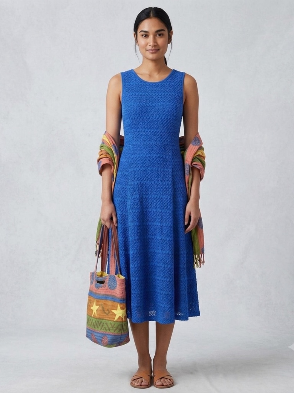 retro coastal,bundle  XL midi dress, beach bag and wrap, A+